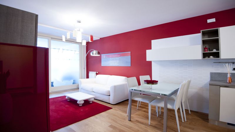myapartsuite-rome-trastevere-red-apartment-living-room